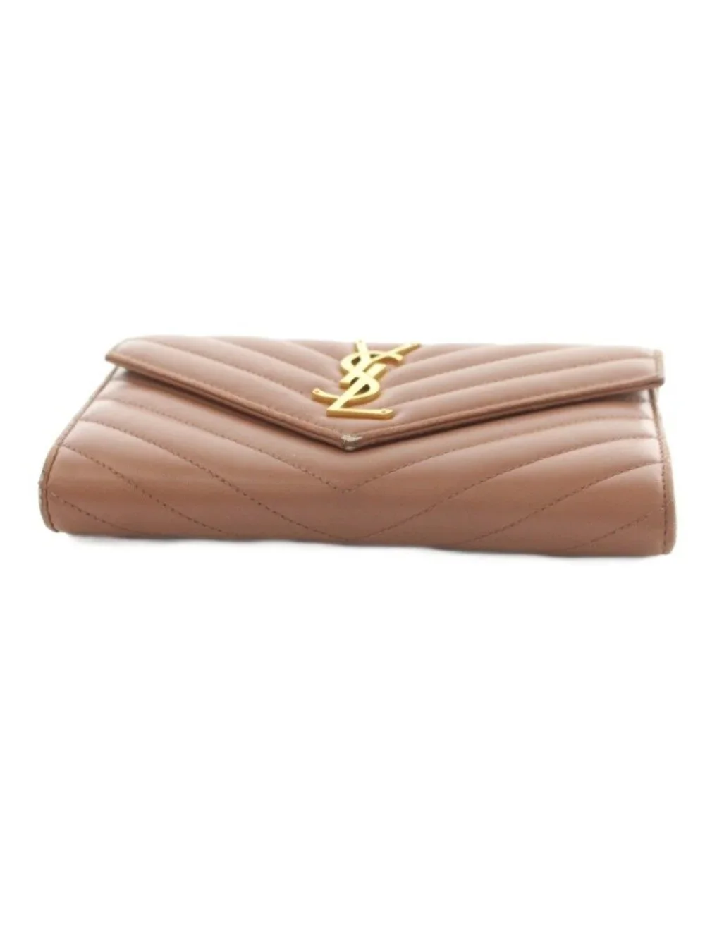 Saint Laurent Paris Cassandralogo Stitch Wallet Coin Purse Flap Lambskin Brown
